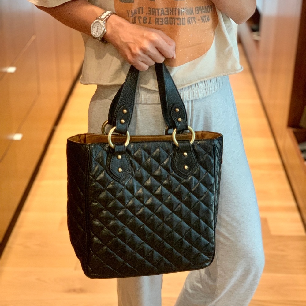 MZ Wallace black leather quilted tote